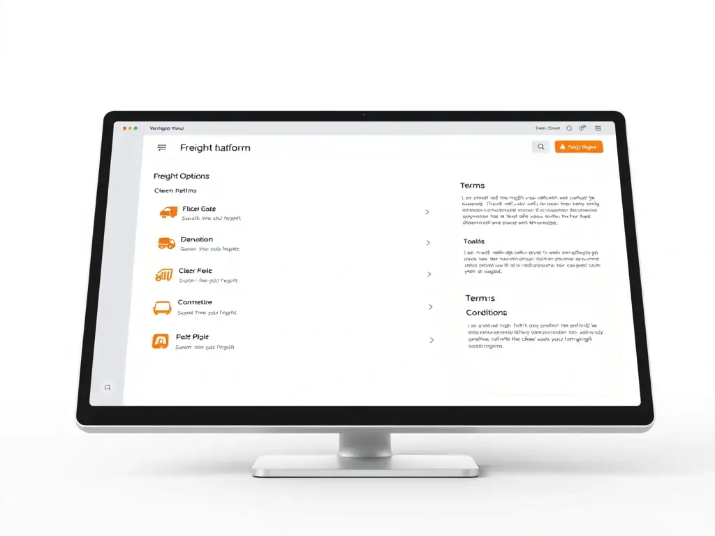 A clean, modern interface of the ReliableFreight digital platform, showcasing its user-friendly design with intuitive navigation and clear display of freight options and terms.